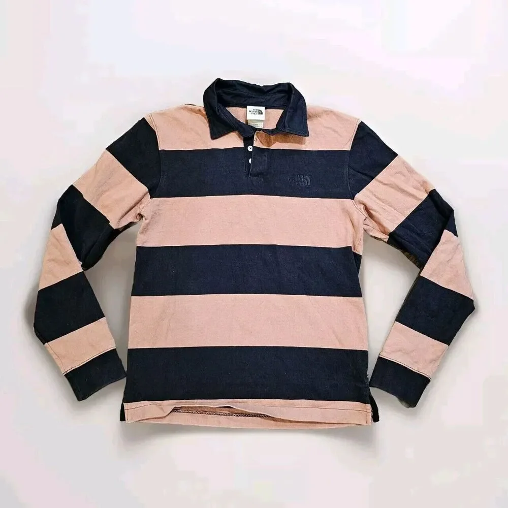 THE NORTH FACE MENS BERKELEY RUGBY LONG SLEEVE SHIRT PINK CLAY AVIATOR NAVY S